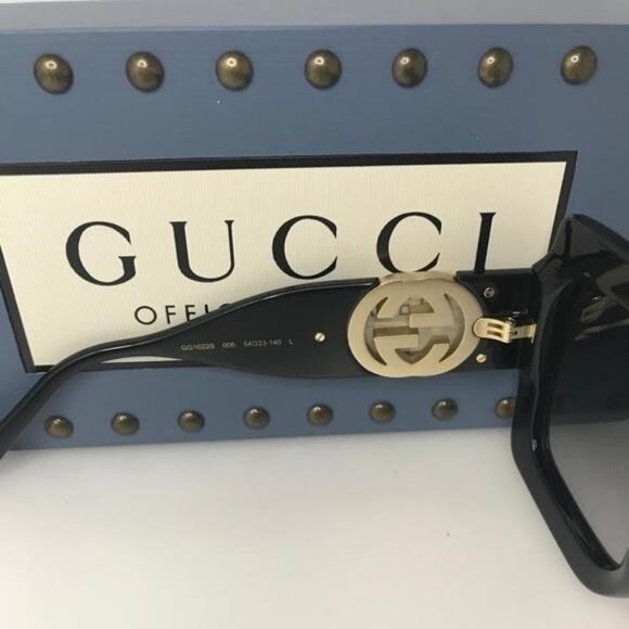 New - 💯- GUCCI GG1022 006 54 23 Oversize Black Sunglasses - Picture 9 of 10